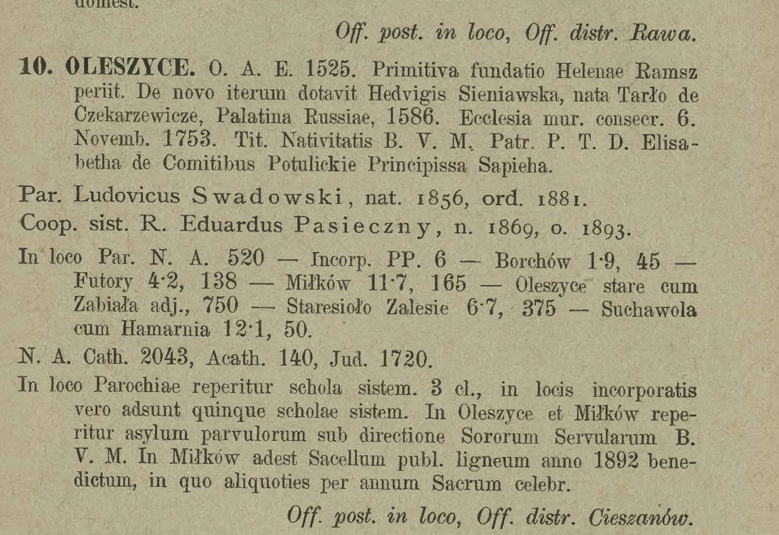 Opis kaplicy i ochronki w Mi�kowie w katalogu archidiecezji lwowskiej z 1894 roku